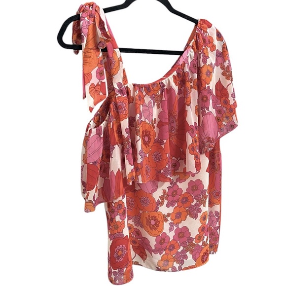Trina Turk Pink Orange Floral One-Shoulder Ruffle Top - Picture 4 of 9